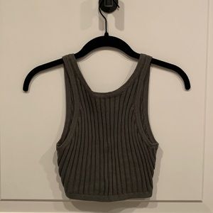 COTTON CANDY Grey ribbed crop top with plunge back